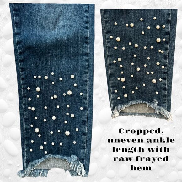 LISETTE L Montreal Betty Pearl Beaded PULL ON Cropped Skinny Jeans 30" Waist - Picture 3 of 9